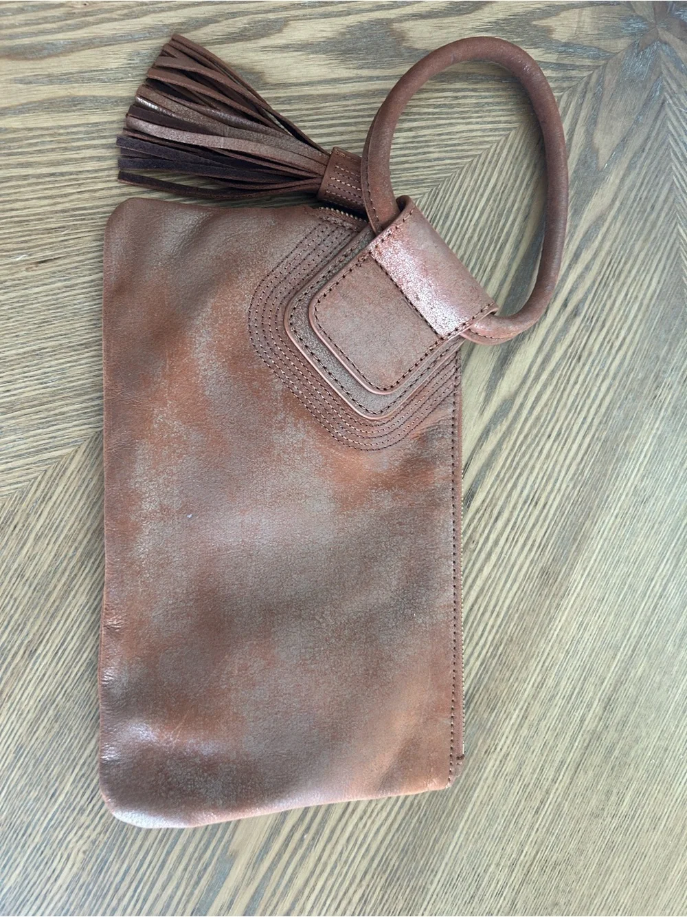 HOBO Brown Leather Hobo Bag with Tassel Detail